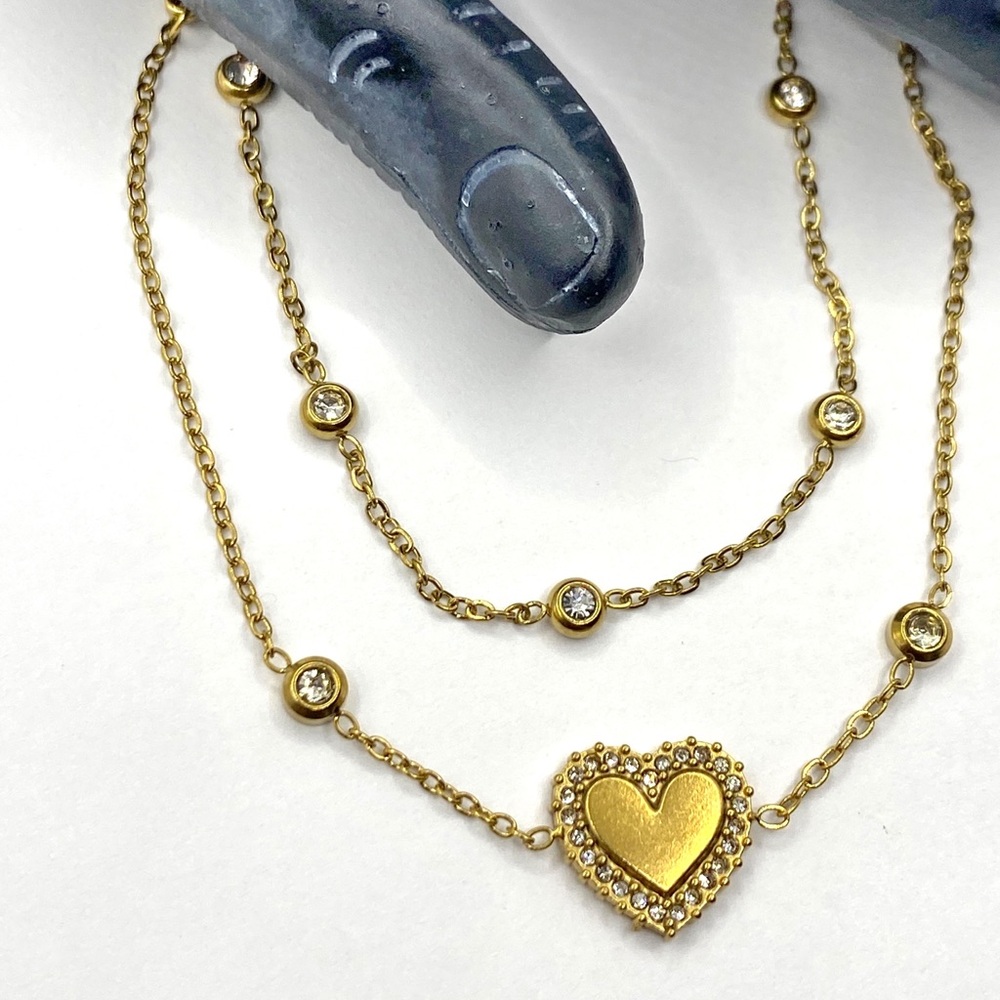 NEW Rhinestone Brushed Gold Heart Layering Bracelet Set